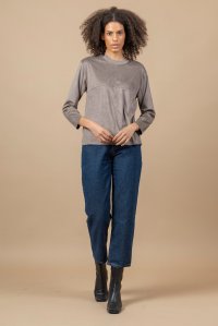 Faux suede long sleeved t-shirt taupe
