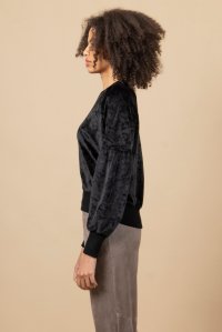 Velvet top with knitted details black