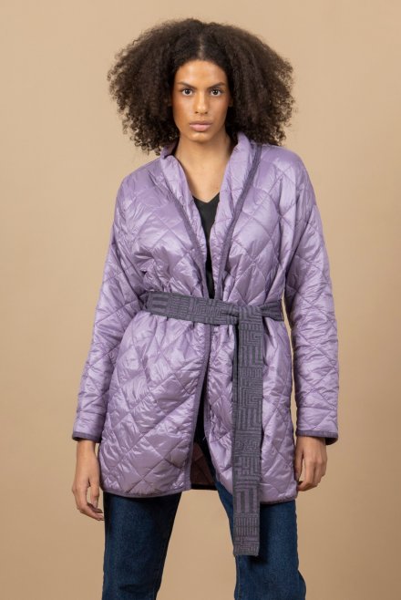 Quilted coat with knitted details lilac