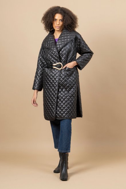 Quilted puffer coat with belt black