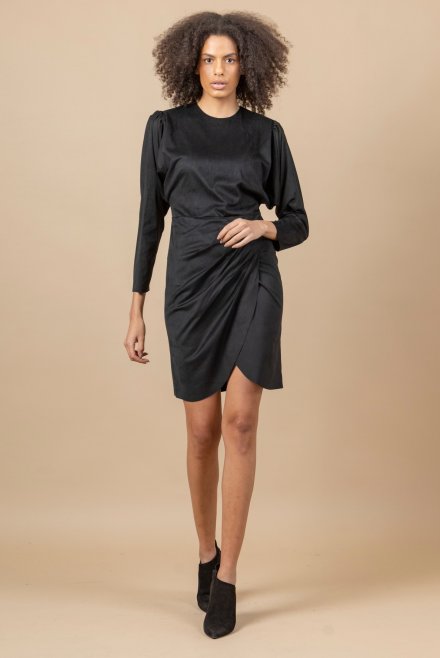 Φόρεμα ντραπέ από faux καστόρι με πλεκτές λεπτομέρειες black