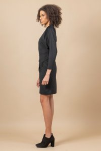 Faux suede drapped dress with knitted details black