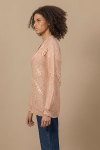 Blouse V with handmade embroidery salmon pink