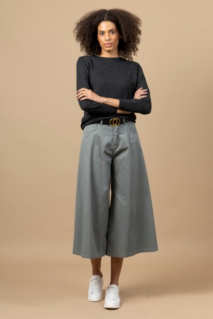 Wide legs belted pants cement