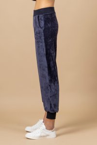Velvet slim trackpants with knitted details navy