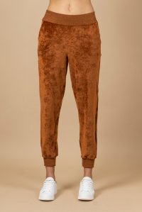 Velvet slim trackpants with knitted details tabac
