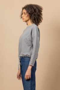 Cotton blend cropped sweatshirt with knitted details light grey