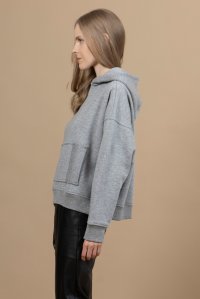Cotton oversized cropped hoodie with knitted details light grey