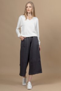 Cotton wide leg track pants with knitted details elephant