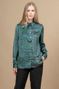 Satin mosaic pattern printed shirt with knit details green violet
