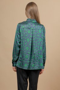 Σατέν πουκάμισο με τύπωμα και πλεκτές λεπτομέρειες green violet