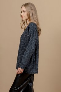 V-neck tweed knit sweater black