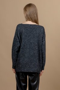 Πλεκτή tweed μπλούζα με V λαιμόκοψη black