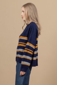 Mohair blend striped cropped sweater midnight  blue -ochre-medium grey