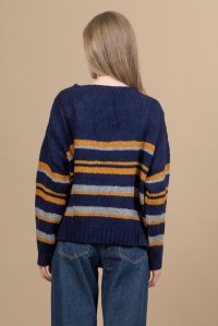Mohair blend striped cropped sweater midnight  blue -ochre-medium grey
