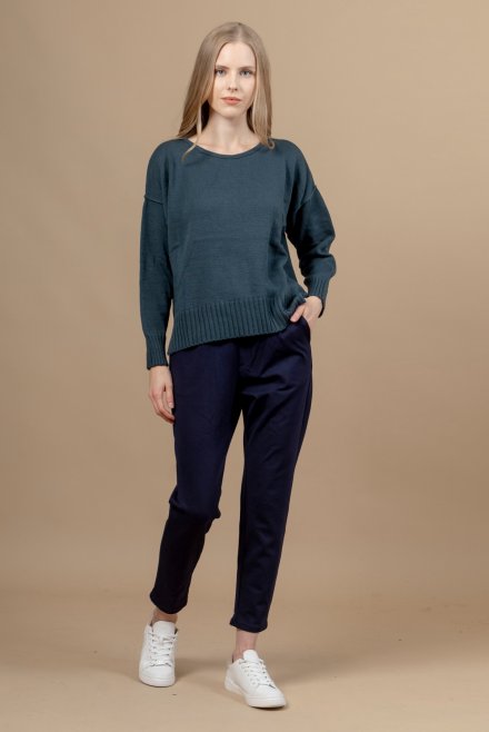 Wool blend cropped sweater blue green