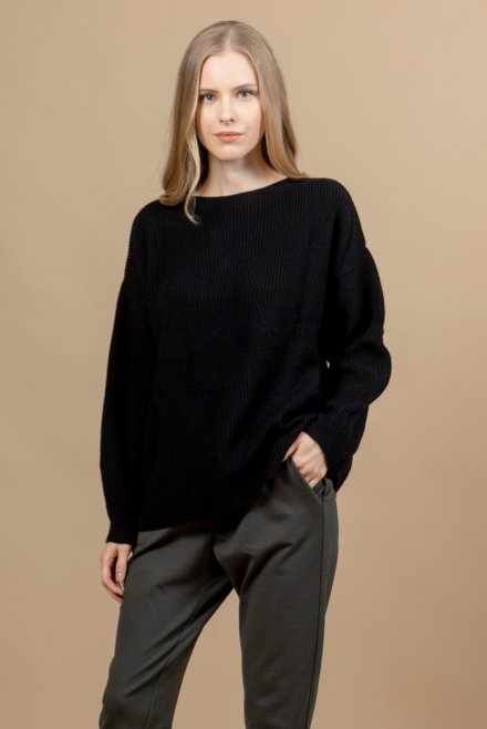 Wool blend ribbed cropped sweater black