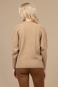 Alpaca blend cable knit sweater with handmade stiches camel