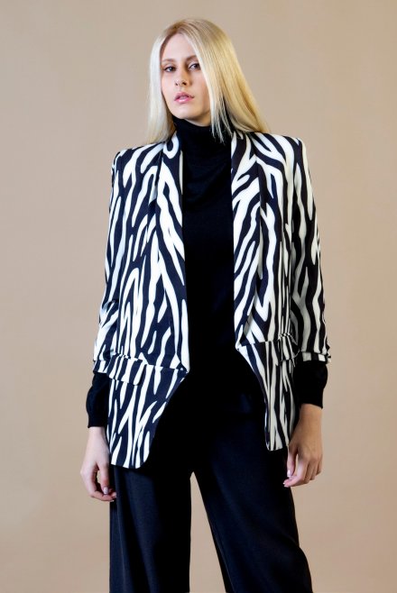 Open front blazer in zebra print white-black