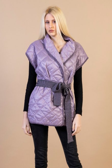 Quilted sleevless jacket with knitted details lilac