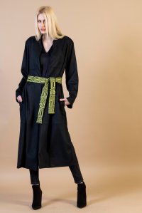Παλτό από faux καστόρι με πλεκτή ζώνη black