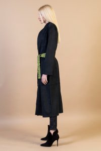 Faux suede coat with knitted belt black