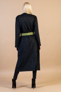 Faux suede coat with knitted belt black