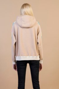 Cotton blend zipped hoodie with knitted details beige