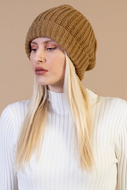 Wool blend knit cap camel