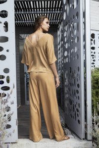 Wide leg pants with knitted details summer camel