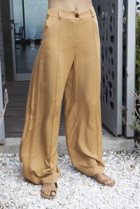 Wide leg pants with knitted details summer camel
