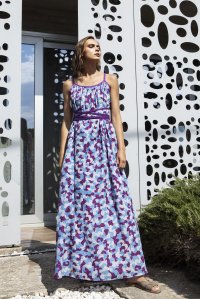 Εμπριμέ βαμβακερό φόρεμα με χαμηλή πλάτη blue-violet
