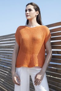Cotton blend open knit crop orange