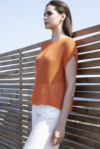 Cotton blend open knit crop orange