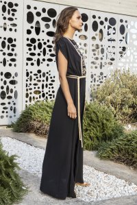 Crepe marocaine maxi dress with knitted details black