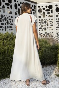 Crepe marocaine cut-out maxi dress with knitted details ivory