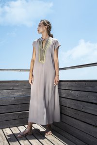 Crepe marocaine cut-out maxi dress with knitted details elephant