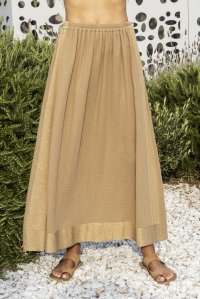 Cotton gauze maxi skirt with knitted details dark beige