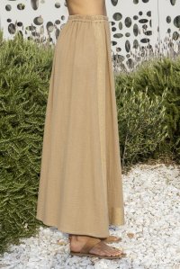 Cotton gauze maxi skirt with knitted details dark beige