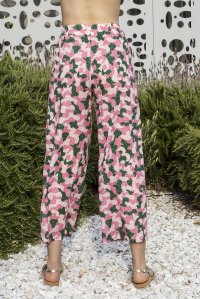 Εμπριμέ βαμβακερό παντελόνι με πλεκτές λεπτ/ες pink-green