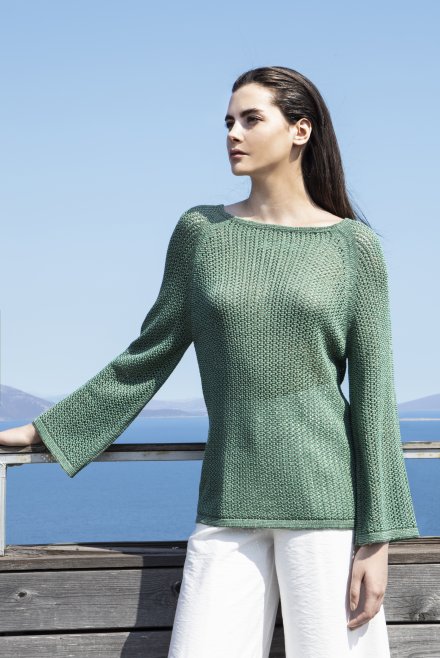 Lurex-cotton open knit sweater spearmint