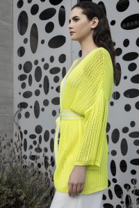 Cotton blend open work knit cardigan neon yellow