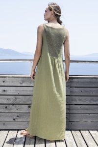 Cotton gauze dress with knitted details khaki