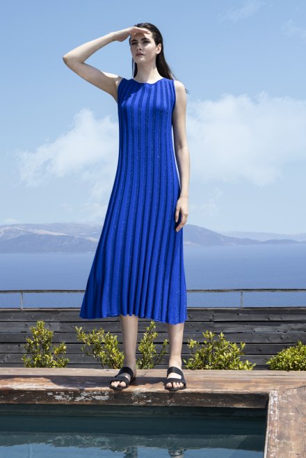 Bαμβακερό φόρεμα με λούρεξ cobalt blue