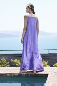 Satin maxi dress with knitted details mauve