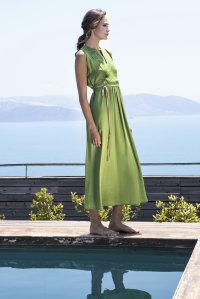 Σατέν μίντι φόρεμα με πλεκτές λεπτομέρειες bright green