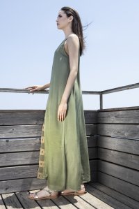 Μακρύ φόρεμα με πλεκτές λεπτομέρειες khaki