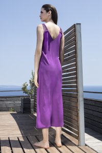 Crepe marocaine dress with knitted handmade details hyacinth  violet