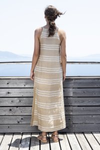 Linen striped sleeveless dress beige - ivory