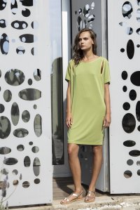 Ελαστικό μίνι φόρεμα με ανοίγματα και πλεκτές λεπτομέρειες bright green